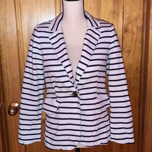 Boden White and Navy Striped Jersey Knit Blazer Size 6